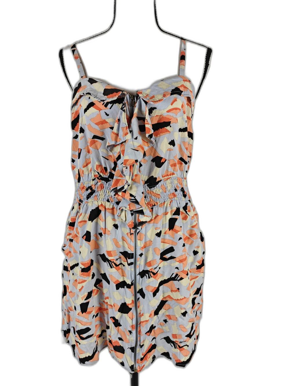 Women’s Le Dress Abstract Print Ruffle Zip Front Mini Dress Multicolor